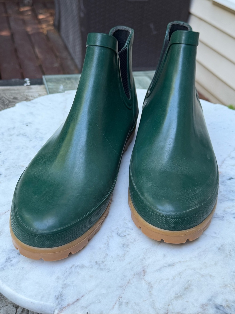 L.L. Bean Women's Dark Green Chelsea Rain Booties with Gum Sole